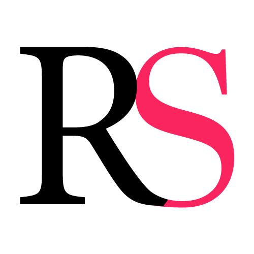 Letters R and S in color black and pink.